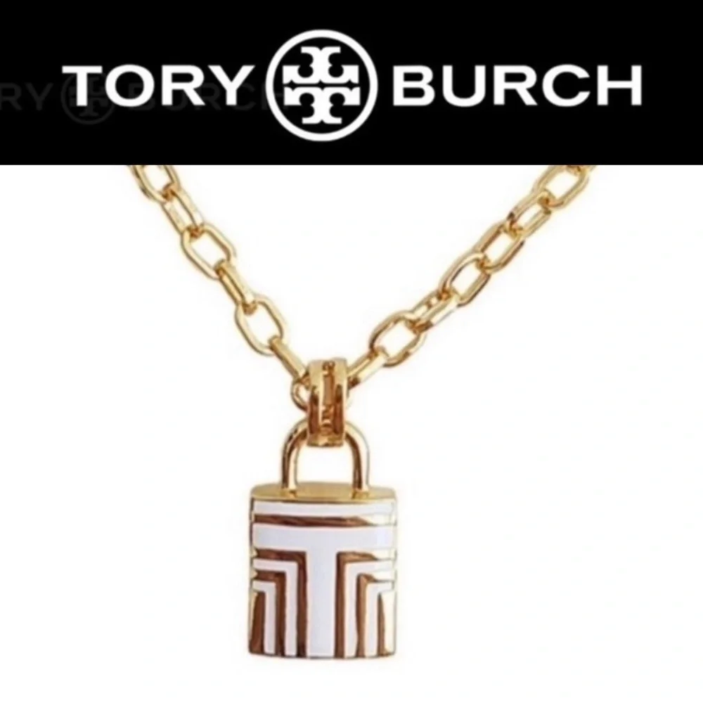 TORY BURCH White & Gold Tone Padlock Necklace, NWOT